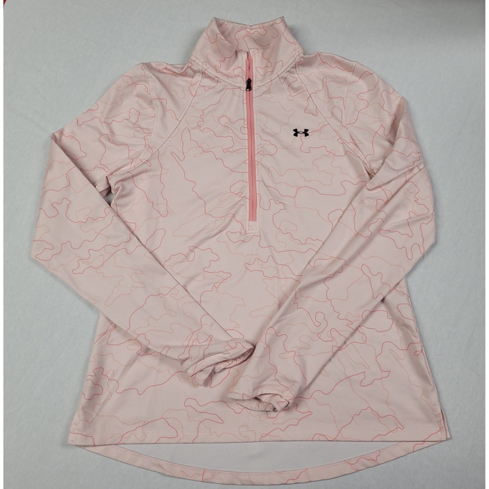 Under Armour Womens ColdGear 1/2 Zip Pullover Athletic Pink Topo Map Camo Size M